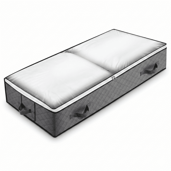Under Bed Storage Bag, Thick Quilted Non-Woven Storage Organizer with Clear Window, Double Zipper & Reinforced Handles, Low Profile Storage Bin for Comforters, Pillows, Blankets & Seasonal Clothing