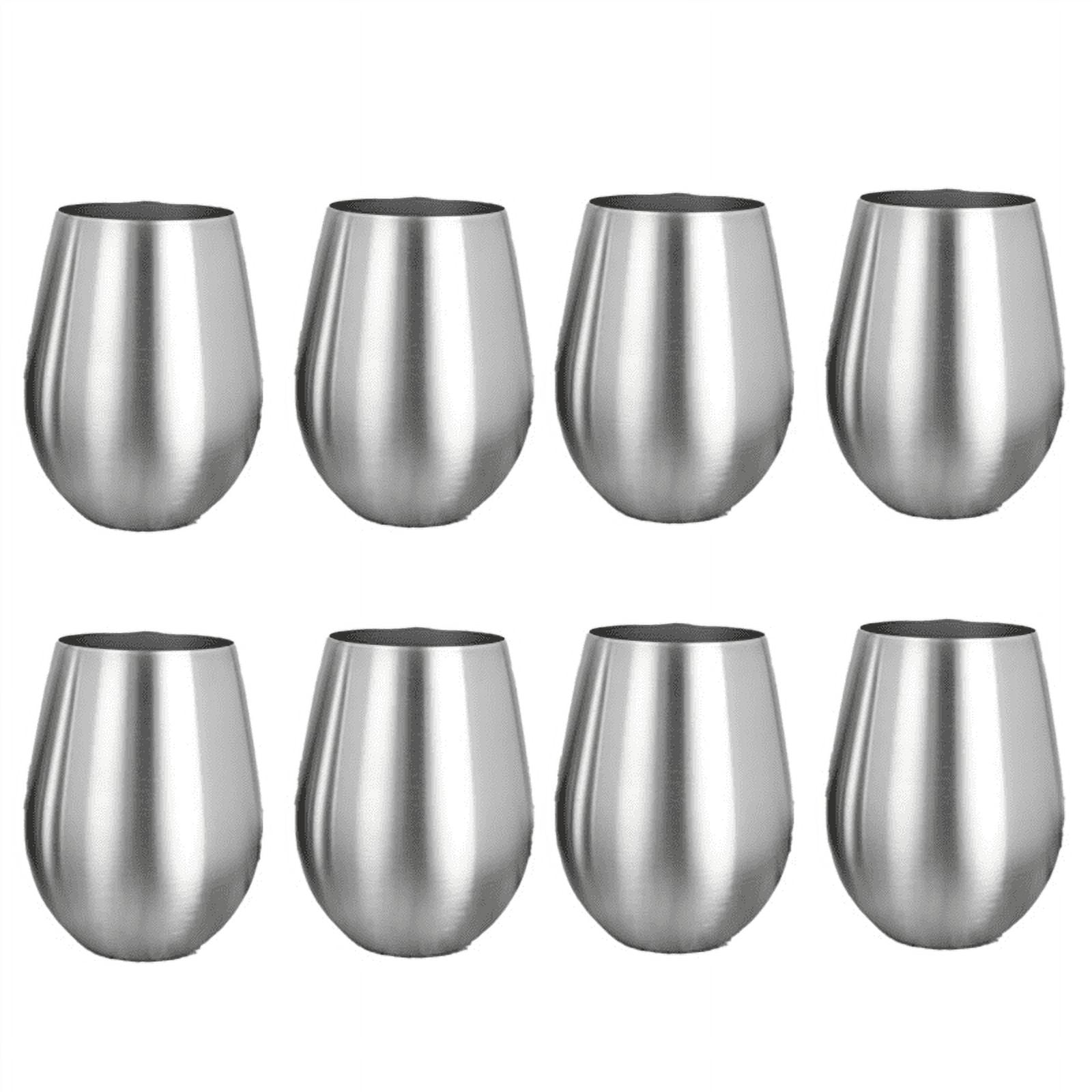 8PCS Stainless Steel Stemless Wine Glasses Kitchen Bar Unbreakable Metal Drink Cups for Indoor & Outdoor Picnics Camping
