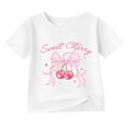thumbnail image 3 of SGFCWSX Girls T Shirt Summer Short Sleeve Cherry Print Crew Neck Casual Soft Kids Daily Wear Tee Tops White Size 7/8, 3 of 7