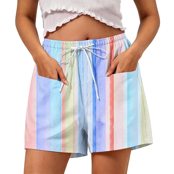 Jerdar Women's Casual Shorts Striped High Waisted Summer Beach Cover Up Shorts with Pockets L