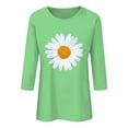 thumbnail image 2 of Green Womens Tops Women's Round Neck Printed Seven Sleeve Casual T Shirt Top Shirts for Women, 2 of 5
