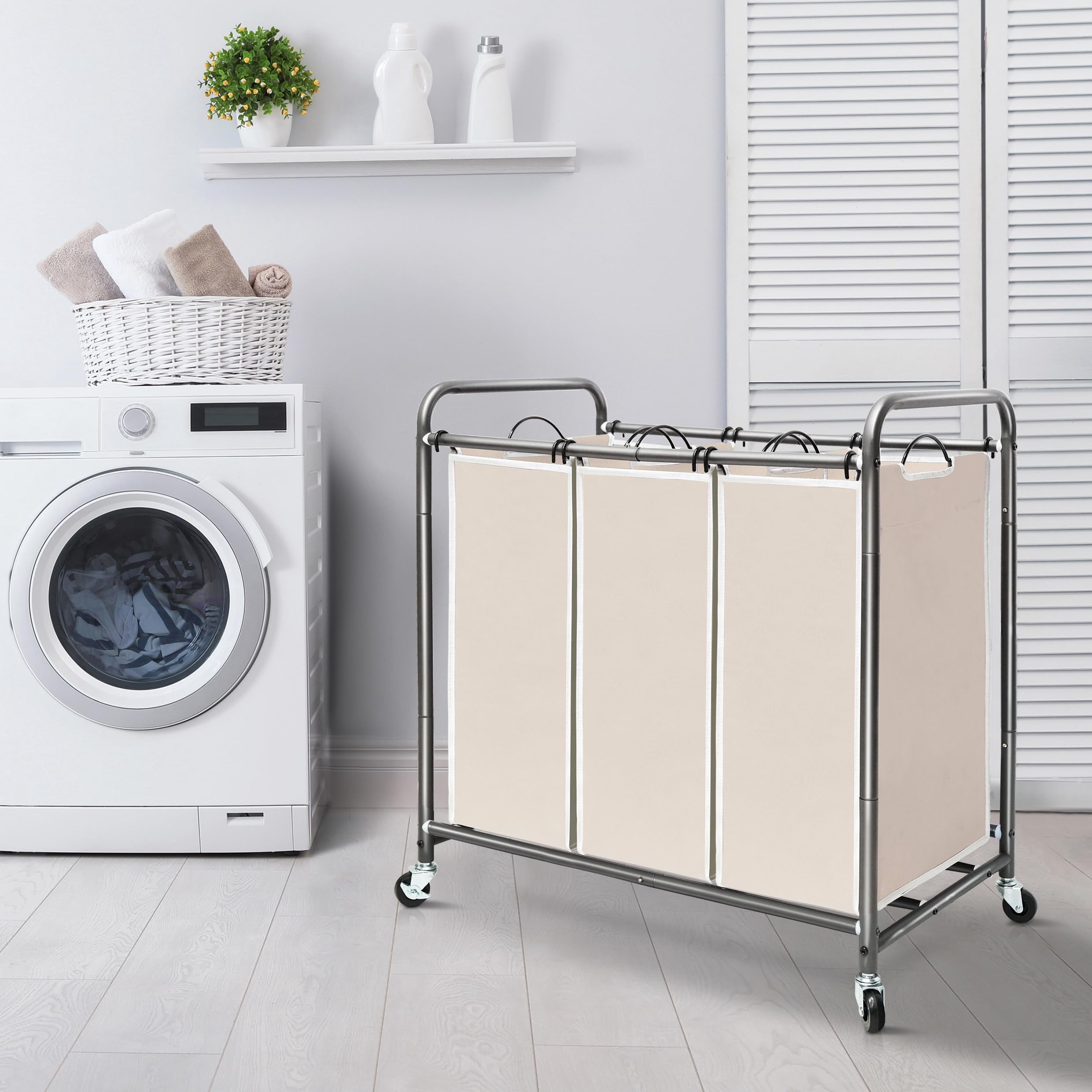 Laundry Sorter 4 Section, 47.8 Gal (181 L) Laundry Hamper with Wheels, Clothes Divider Basket Sorter, Clothes Separator Hamper Cart with Wheels and Removable Bags, Black
