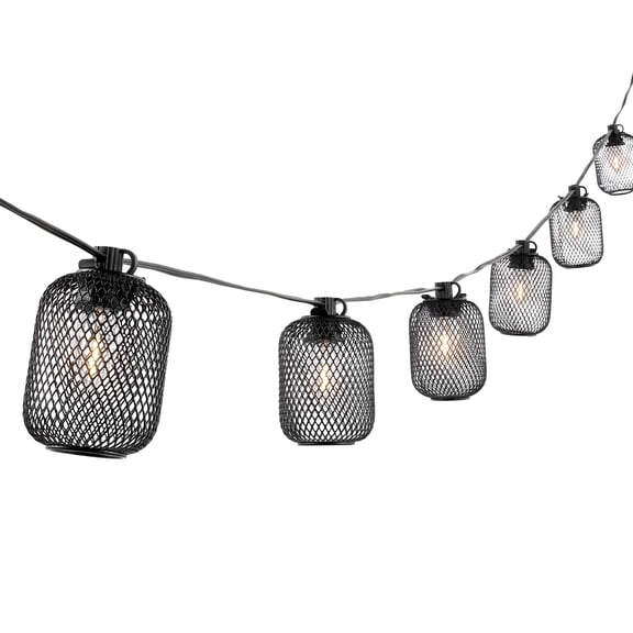 SAFAVIEH Jepsen 10-Light C7 Black Metal Outdoor String Light with Black Shade