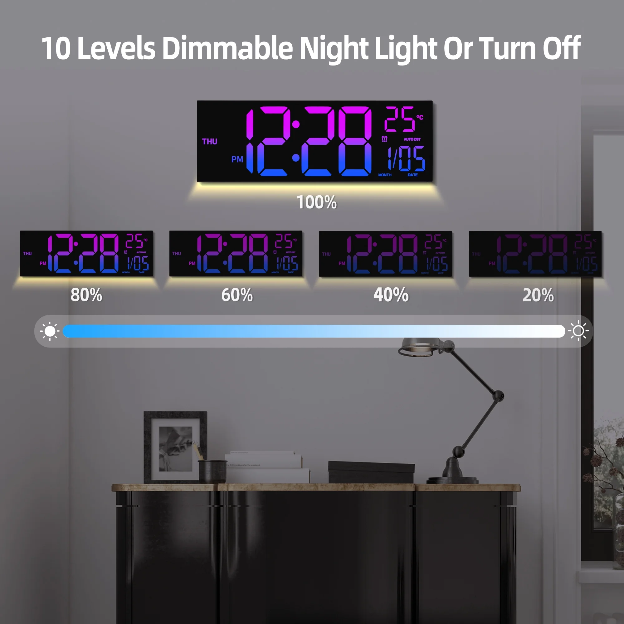 LEIKE 16.2 Large LED Digital Wall Clock with Easy-to-Read Display, Battery Operated for Easy Placement, Ideal as Alarm Clocks for Bedroom, Kitchen, Office