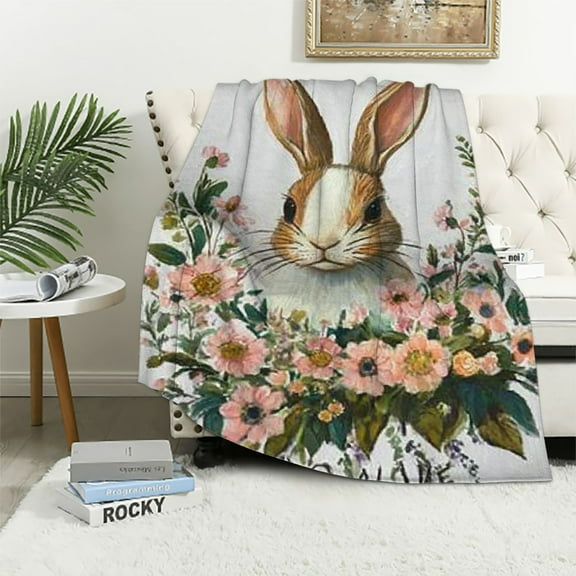 BCIIG   Kids Cute Rabbit Sherpa Blanket,Floral Bunny Rabbit  Throw Blanket,Boys Girls Bedroom Room Decor,Cartoon Animal Rabbit Plush Blanket,Rabbit Fuzzy Blanket for Sofa Bed Couch  40x50in
