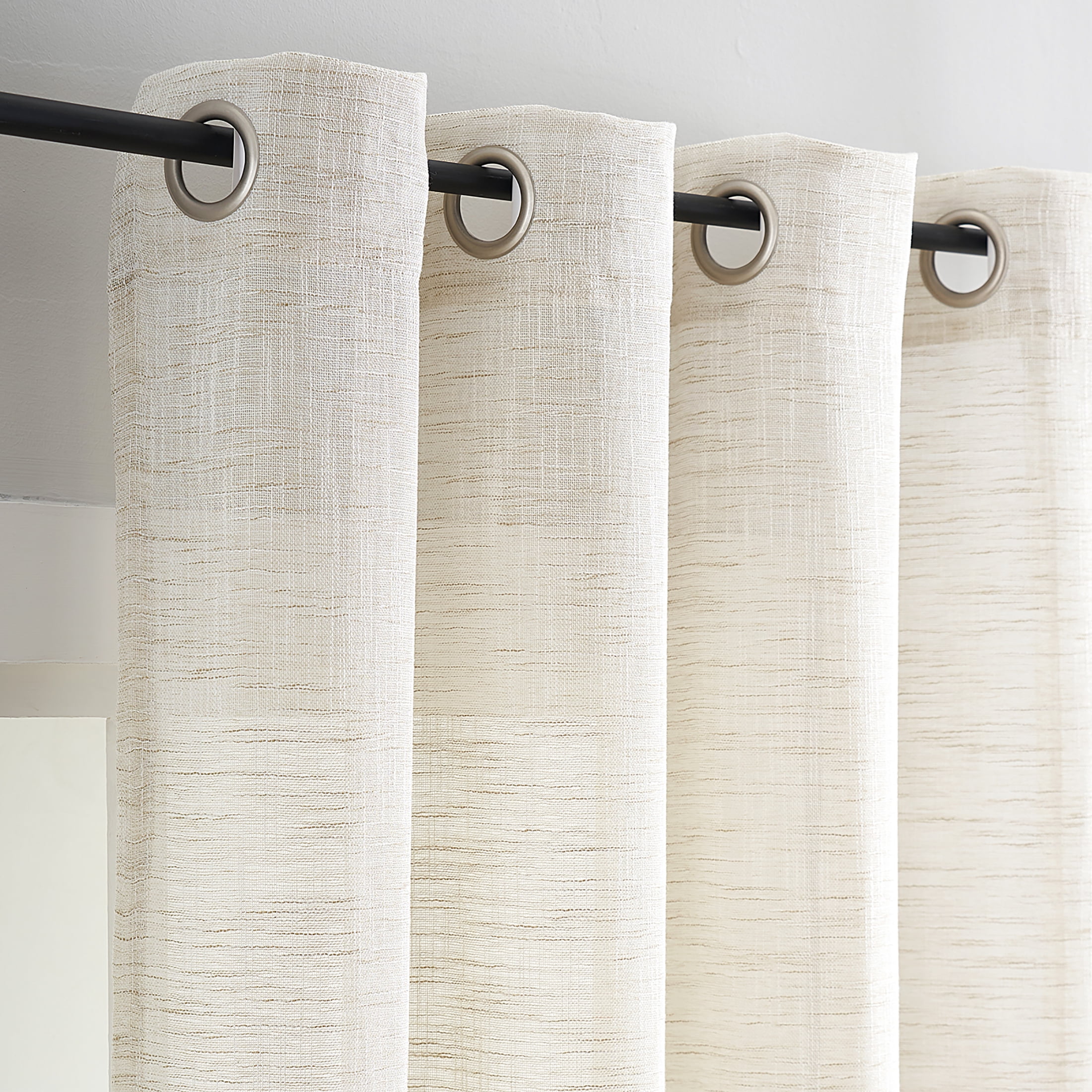 Exultantex Rustic Beige Burlap Sheer Curtain - 52"W x 95"L -Natural Home Decor Accent, 2pcs,Grommet Top