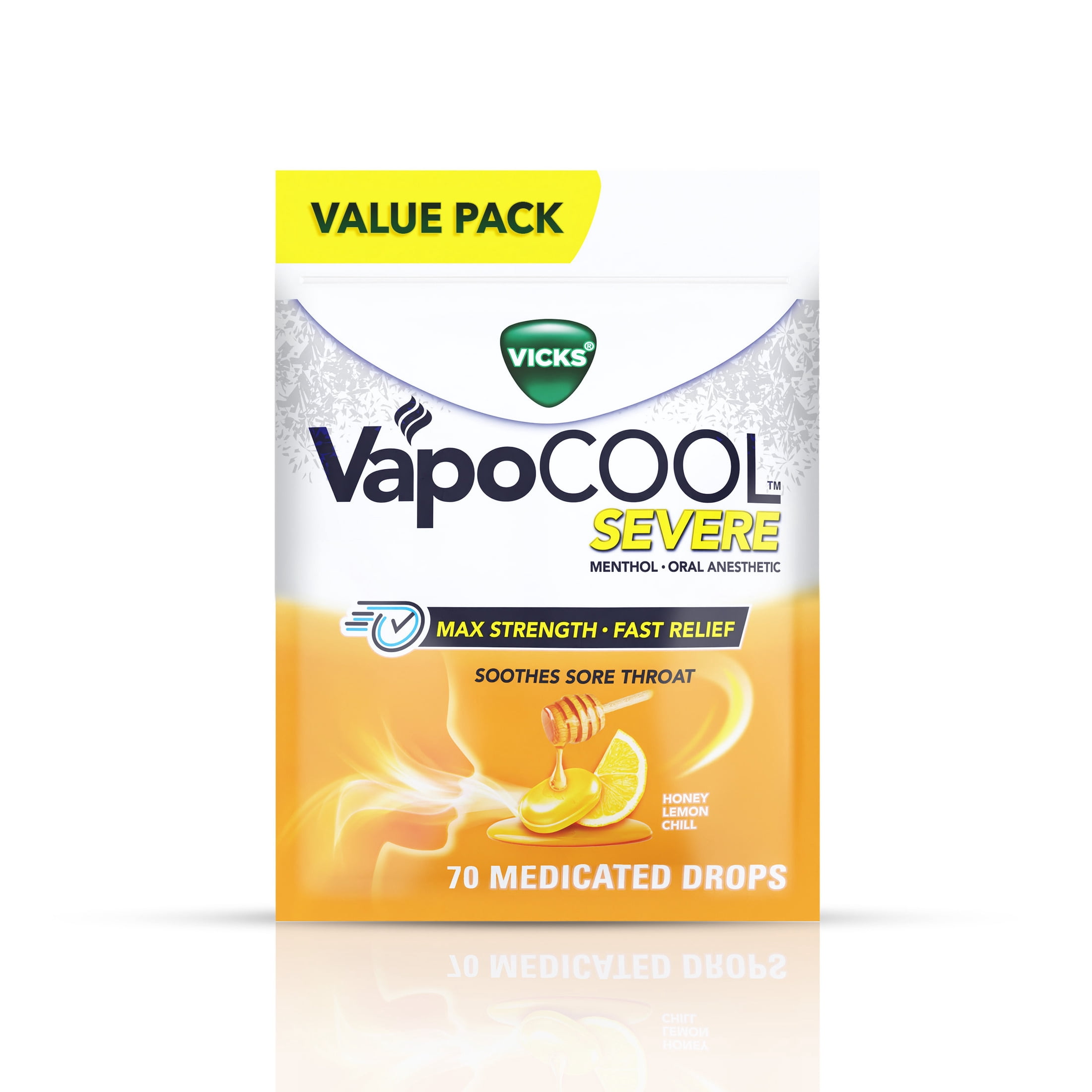 Vicks VapoCOOL Severe Menthol Sore Throat Drops, Honey Lemon
