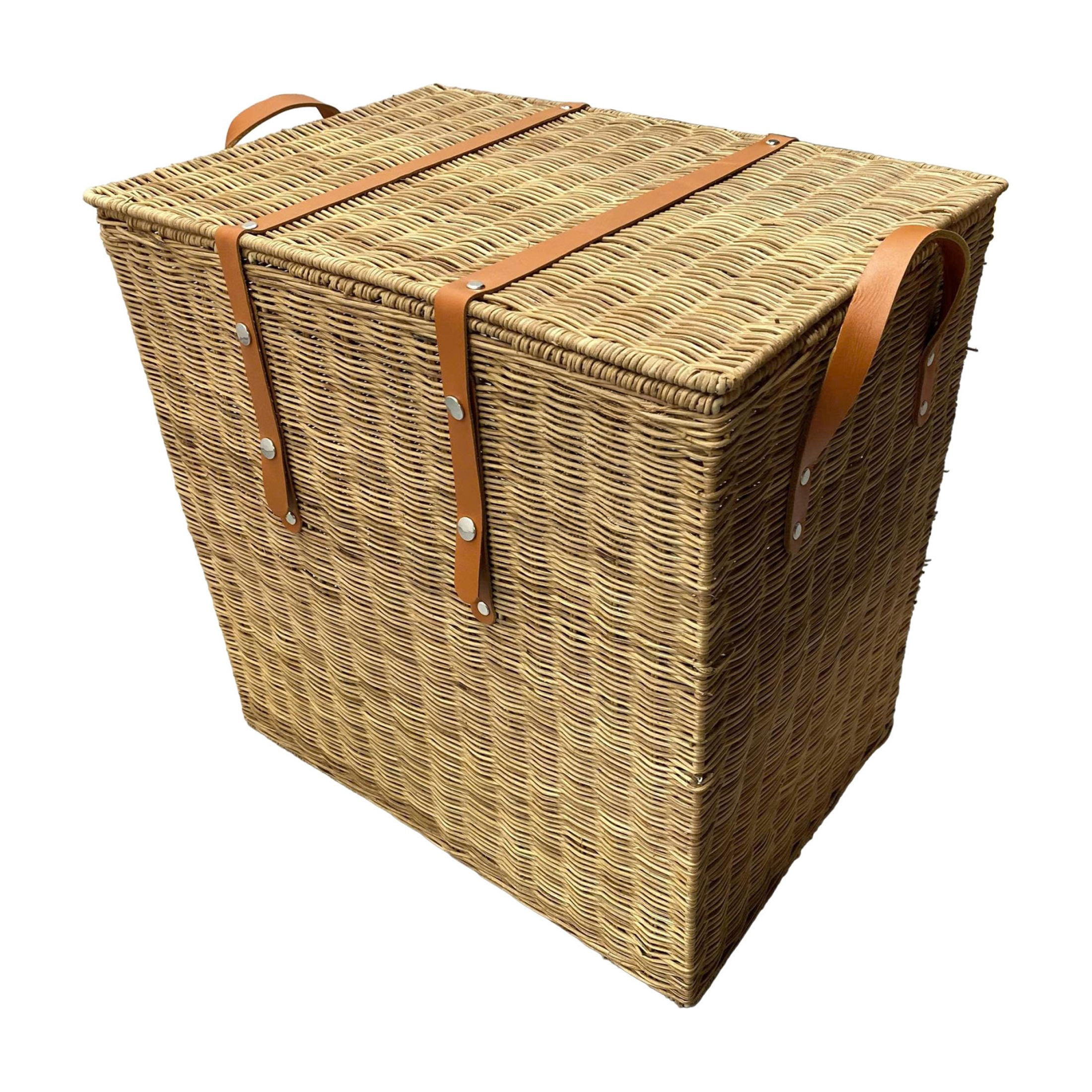 DecMode 20" x 21" Brown Rattan Handmade Woven Storage Basket with Leather Handles, 1-Piece