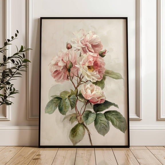 Antique Vintage Floral Print | Pink Rose | Farmhouse Decor | Botanical Wall Art | Neutral Wall Print Decor | Flower Sketch UNFRAMED Poster, Wall Art for Decor, Present, 8x12
