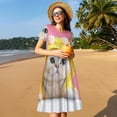 thumbnail image 4 of Kdxio A Funny Cat Pattern Summer Dresses for Women Casual Tshirt Short Sleeve Floral Sundress Beach Cover Ups with Pockets, 4 of 6