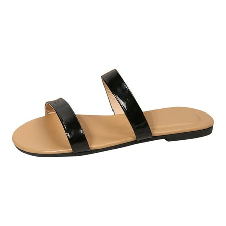 

Sandals Women Ladies Fashion Solid Color Leather Thin Band Combination Flat Open Toe Beach Sandals Beach Sandals For Women Dressy Summer