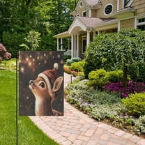 Deer Christmas Hat Garden Flag Double Sided 12 x 18 Inch Outside Yard Decoration Outdoor Flag