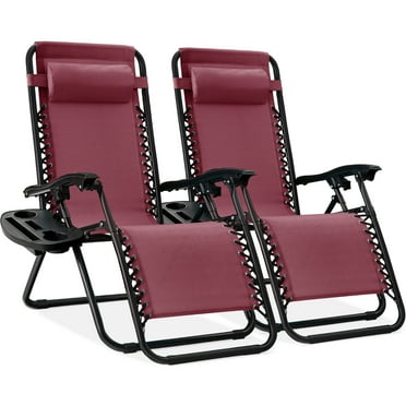 Best Choice Products Set of 2 Zero Gravity Lounge Chair Recliners for Patio, Pool w/ Cup Holder Tray - Burgundy