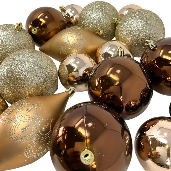 19 Piece Shiny and Glitter Amber Colored Christmas Decorations 5 Inch