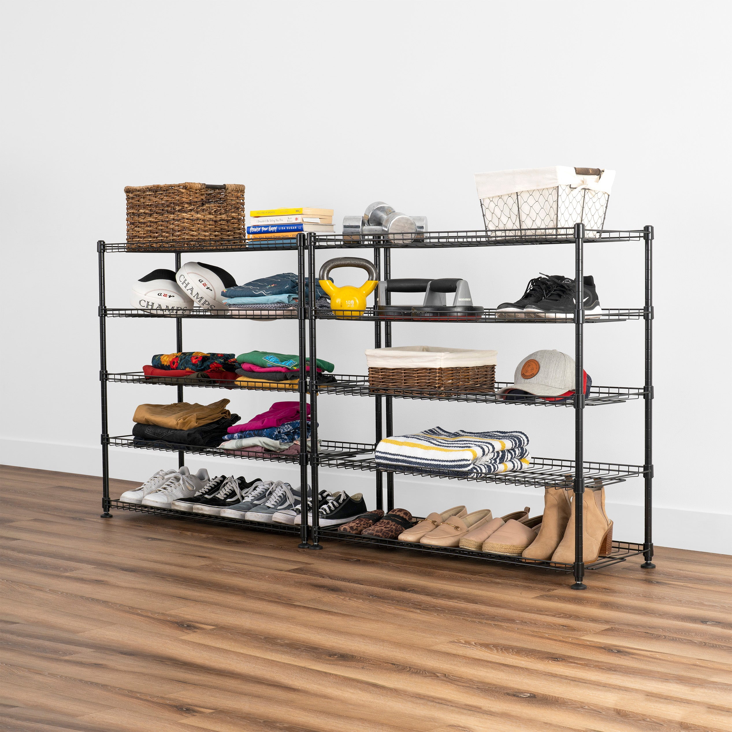 SafeRacks 10 Tier Stackable Steel Shoe Rack, 60 Shoe Pair Capacity, Black