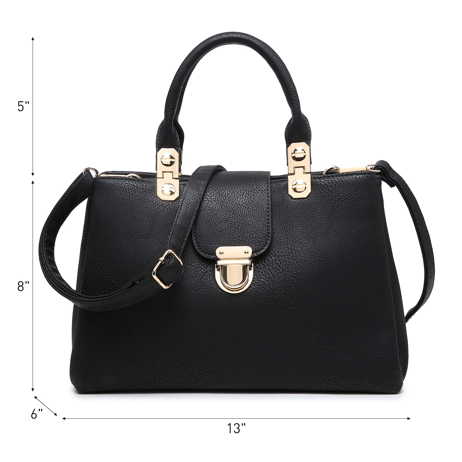 Dasein Women's PU Leather Solid Print Zipper Tote Shoulder Bag, Black