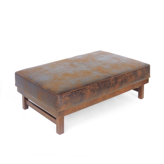 Noble House Clare Microfiber and Wood Cocktail Ottoman, Brown and Walnut
