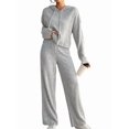 thumbnail image 3 of Womens Lounge Sets 2 Piece Matching Pajamas Fall Fashion Ribbed Knit Outfits Long Sleeve Casual Sweatsuits Grey XL, 3 of 9
