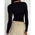 thumbnail image 3 of Arvbitana Women's Long Sleeve T-shirt Solid Color Button Closure Pullovers Slim Fit Crew Neck Going Out Tops for Daily Street, 3 of 6