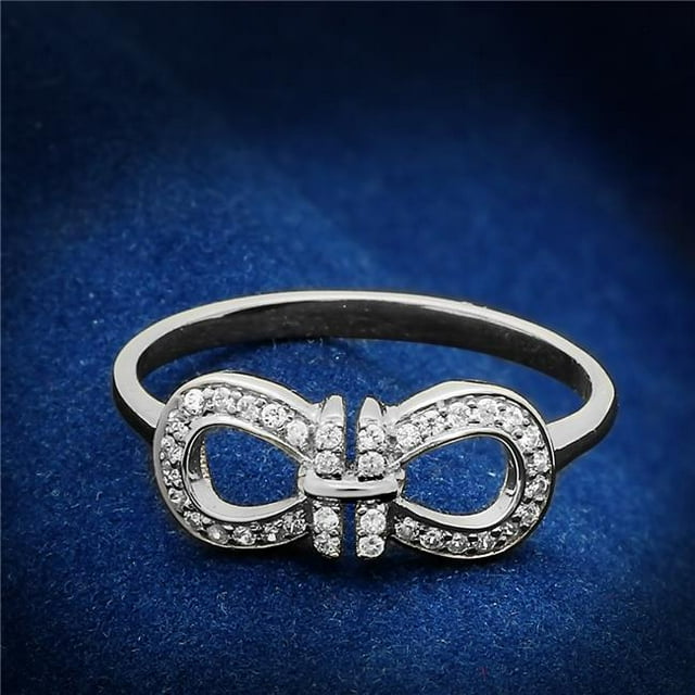 Alamode TS047-6 Women Rhodium 925 Sterling Silver Ring with AAA Grade CZ in Clear - Size 6