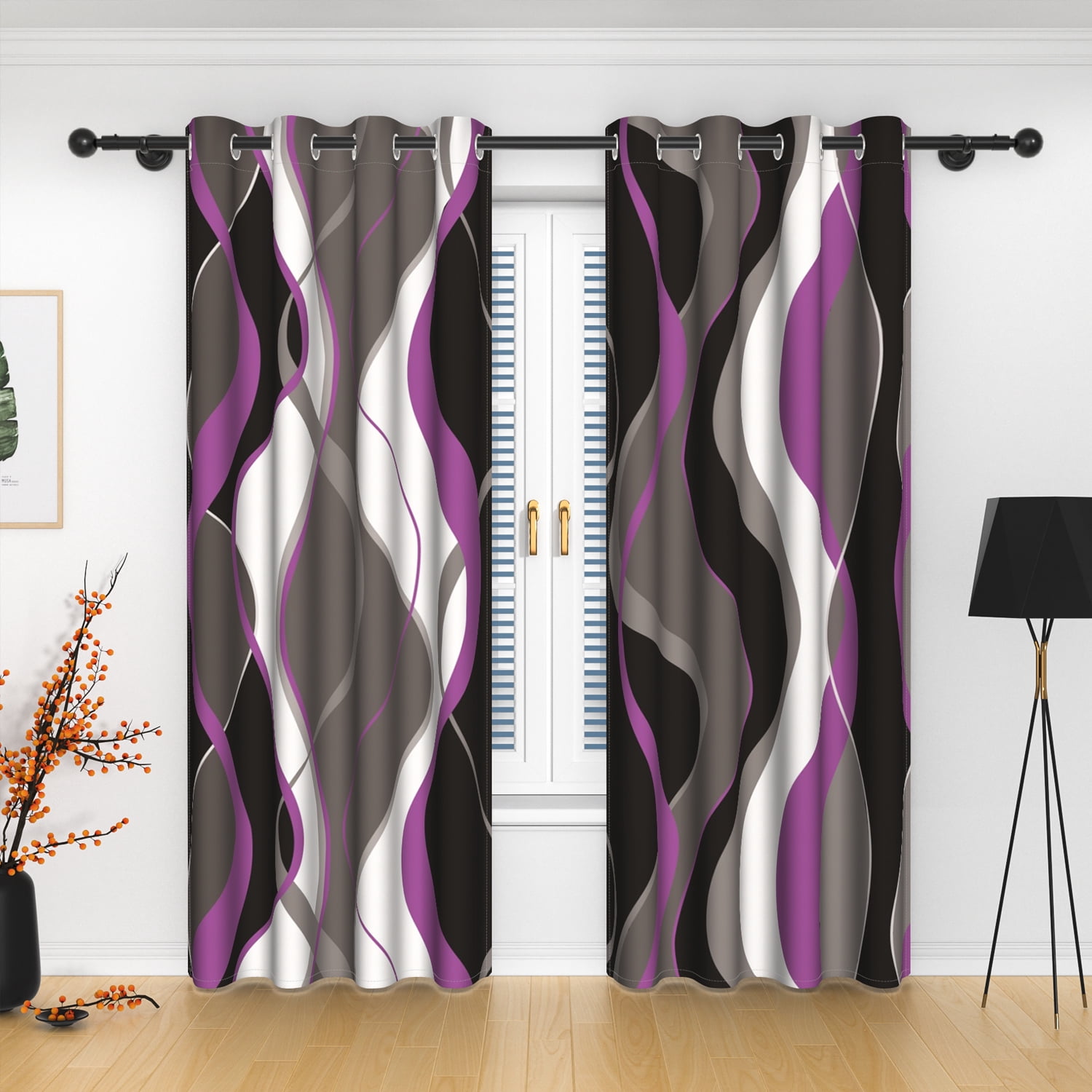 Lfeey Blackout Curtains Purple Black for Bedroom, Room Darkening Thermal Curtain, 52x63 inch Grey 2 Panels