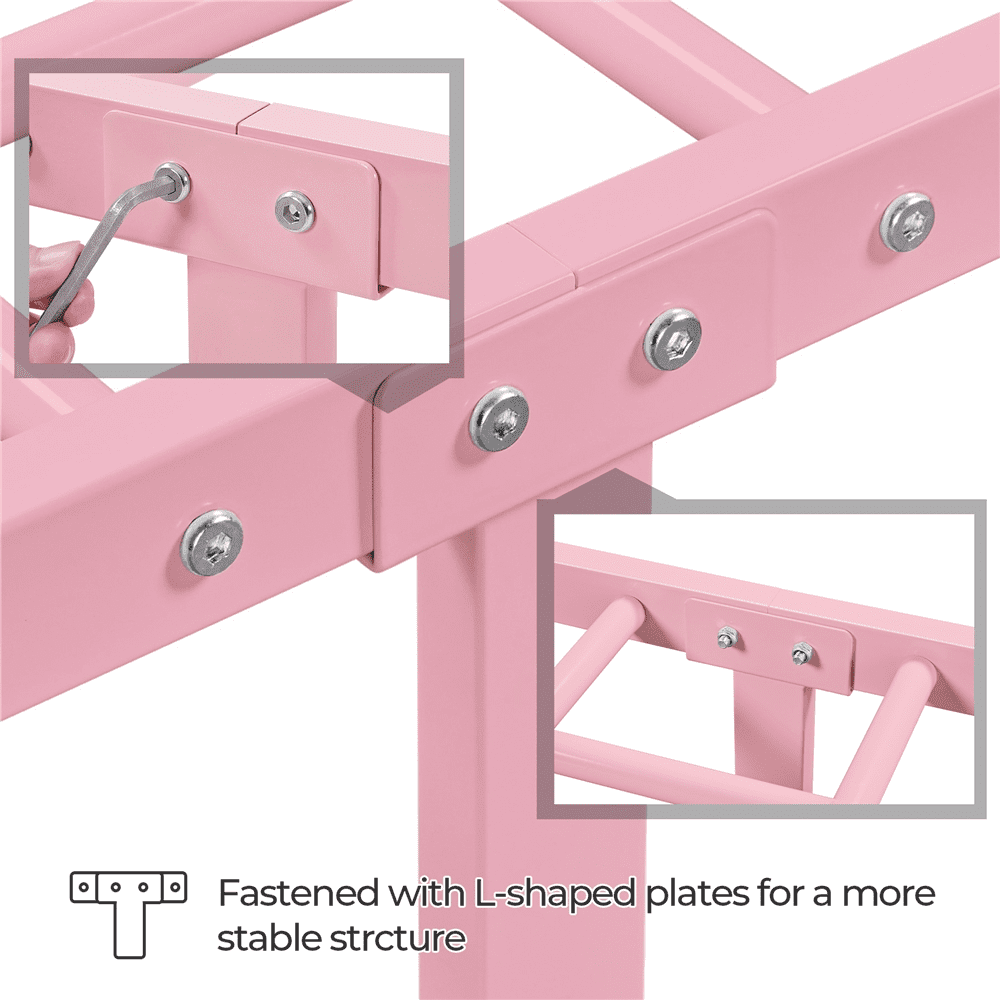 Renwick Justin Metal Platform Bed with Spindle Headboard and Footboard, Twin, Pink, Adult