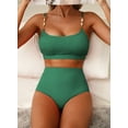 thumbnail image 3 of Eytino Women's 2 Piece Bikini Set Shirred Solid Color High Waisted Bathing Suit Shell Strap 2025 Summer Swim Suit Blackish Green L, 3 of 8