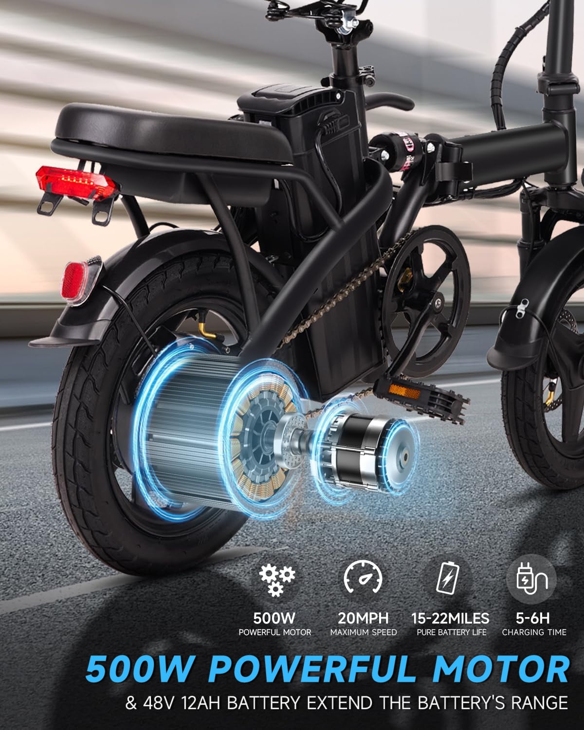 BroPath Electric Bike for Adults, Ebike, Electric Bicycle with 576WH Removable Battery,14" Folding Ebike, 21MPH,20+ Miles(MAX),500W High Motor,Multi-Shock Absorption,Commuting Mini E Bikes,UL2849