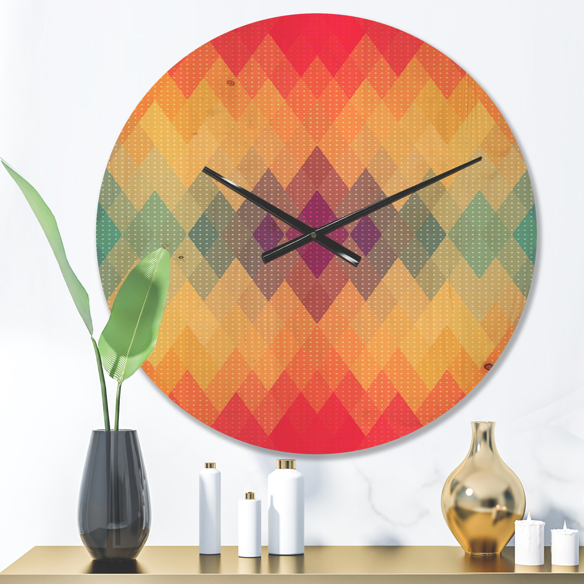 Designart 'Colorful Geometric Diamond Pattern ' Modern Wood Wall Clock