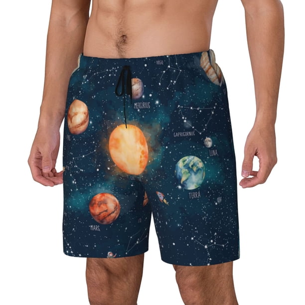 Fotbe Solar System And Planets Traje de Baño para Hombre – Shorts de Natación de Secado Rápido con Forro y Bolsillos-Large