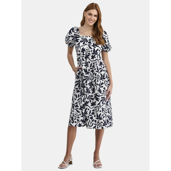 Time and Tru Women's and Women's Plus Square Neck Midi Dress, Sizes XS-4X