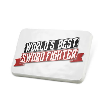 Porcelein Pin Worlds Best Sword Fighter Lapel Badge –