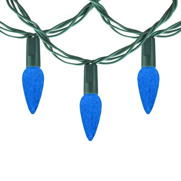 Jeu de 200 lumières C6 en bleu, fil vert