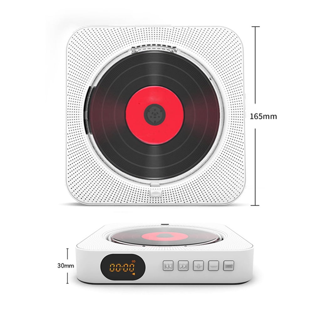 MEGICOT Bidirectional Bluetooth Wall Mountable CD Player Built-in Speakers, Portable Music Player with Dust Cover Remote Control, Support FM Radio USB flash Micro SD AUX Play