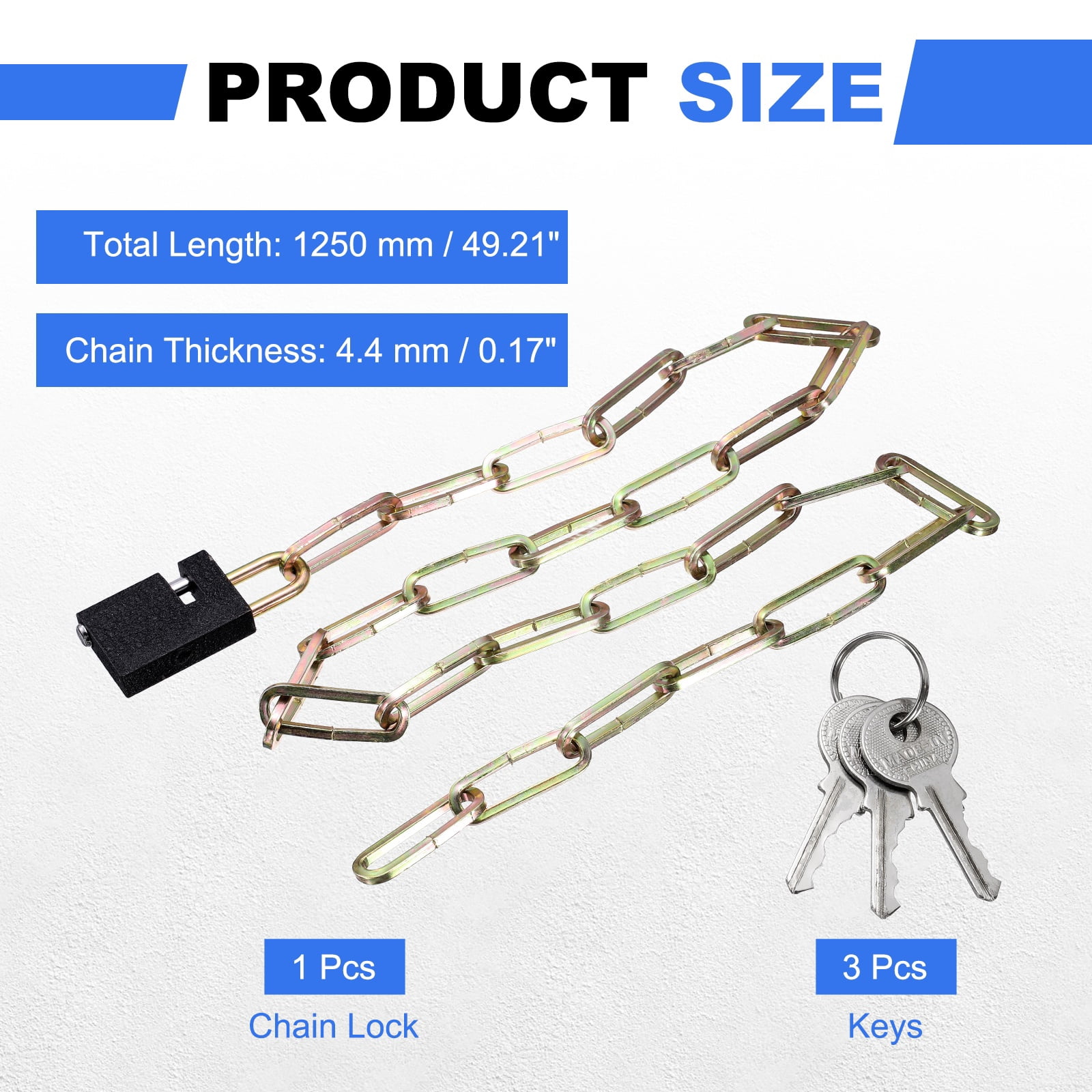 Bike Chain Lock, (49 Inch, Black) (1 Pcs), Manganese Steel Anti-Theft Bicycle Square Chain Lock with Keys, Suit for - Bike/Motorcycle/Scooter/Truck
