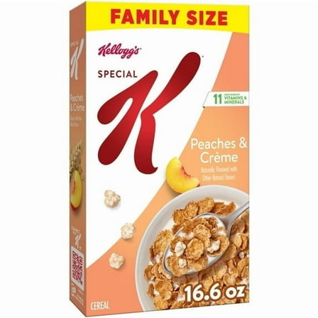 Kellogg's Special K Breakfast Cereal, Fiber Cereal, Family Breakfast, Family Size, Peaches and Creme, 16.6oz Box(2 pack)