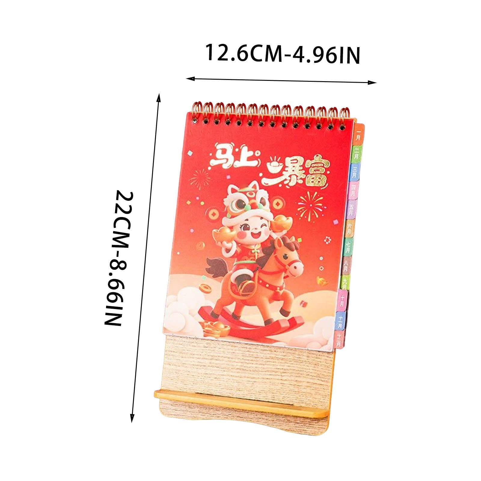 Weloille 2026 Wooden Desk Calendar, Festive Red Paper Office Desktop Mini Calendar with Holiday Markings and Solar Terms