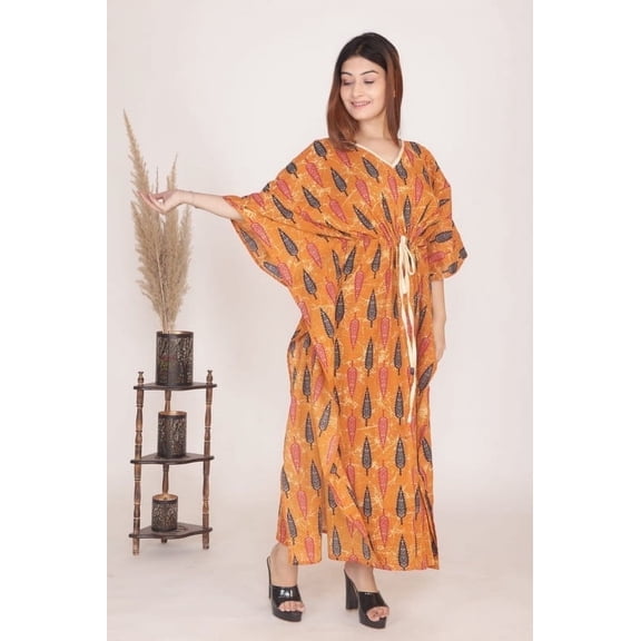 Indian Organic Hand Block Print Designer Cotton Kaftan For Women Beachwear, Resort wear, Loungewear, Sleepwear Cotton Dress