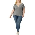 thumbnail image 2 of Agnes Orinda Plus?Size Summer?T-Shirts For?Women Casual Lace V Neck Short Sleeve Tunics Basic Tops Blouses 4X Grey, 2 of 6