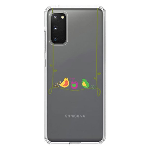 DistinctInk Clear Shockproof Hybrid Case for Galaxy S20 ULTRA / 5G (6.9" Screen) - TPU Bumper Acrylic Back Tempered Glass Screen Protector - Colorful Birds Cartoon on a Vine