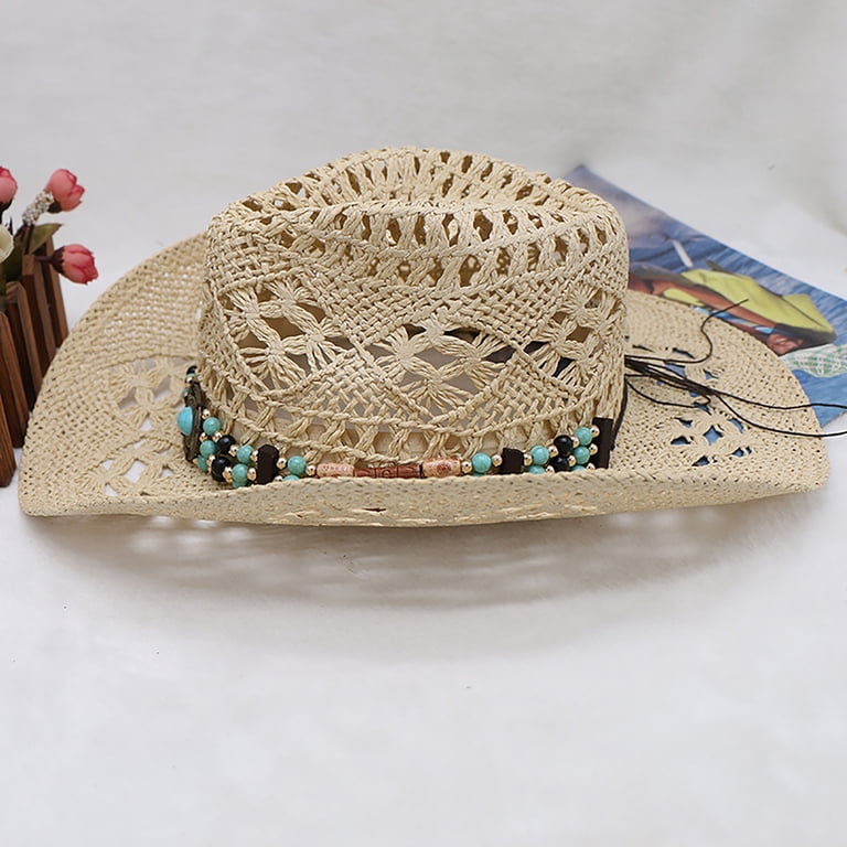 Straw Cowboy Hat for Women and Men with Decorative Bands 