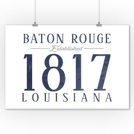 Baton Rouge, Louisiana - Established Date (Blue) - Lantern Press Artwork (9x12 Art Print, Wall Decor Travel