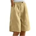 thumbnail image 2 of Women's Half Shorts Pants Summer Elastic Waist Buttons Casual Linen Pockets Pants, 2 of 6