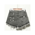 thumbnail image 2 of Women's Elastic Jean Shorts High Waisted Distressed Denim Fray Hem Tassels Shorts, 2 of 6