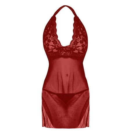 

Cathalem Lingerie Women Lingerie Set Nightdress Pajamas Lace Sling Halter Lingerie plus Size 6xl Underwear XX-Large