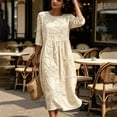 thumbnail image 6 of Ahabrexf Summer Dresses for Women, Floral Embroidered 3/4 Sleeve Round Neck Casual Midi Dress for Beach Vacation Wear, 6 of 7