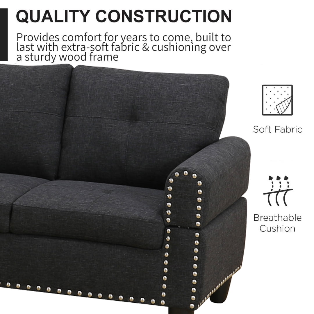 Wzlam Sectional Couch for Living Room Furniture Sets, Black Grey Linen L Shape Chaise with Storage Ottoman, Modern 3 Piece Sofa Sets for Bedrooms, Apartments and Offices(Facing Left Chaise)