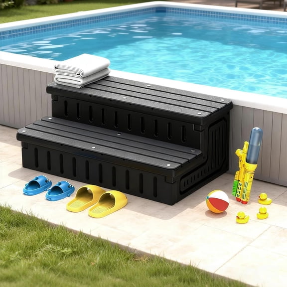36" Hot Tub Steps with Storage,700 LBS Heavy-Duty Spa Steps | HDPE Waterproof Material,Non-slip Surface,Large Storage,Heat-resistant Cover,for Pool,RV,Porch & Outdoor Spa