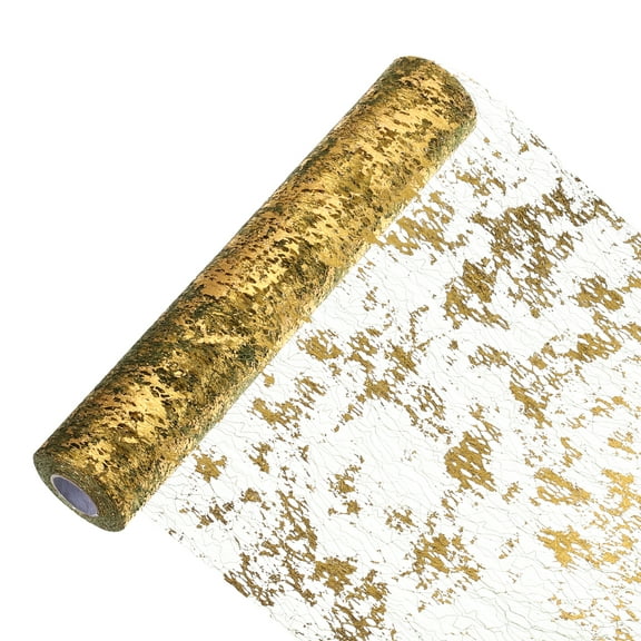 Uxcell 49 Feet Table Runner, Sequin Gold Foil Thin Mesh Metallic Table Runner Roll Table Decorations for Event Party, Birthday Party, Weddings, Christmas, New Year, Army Green Gold