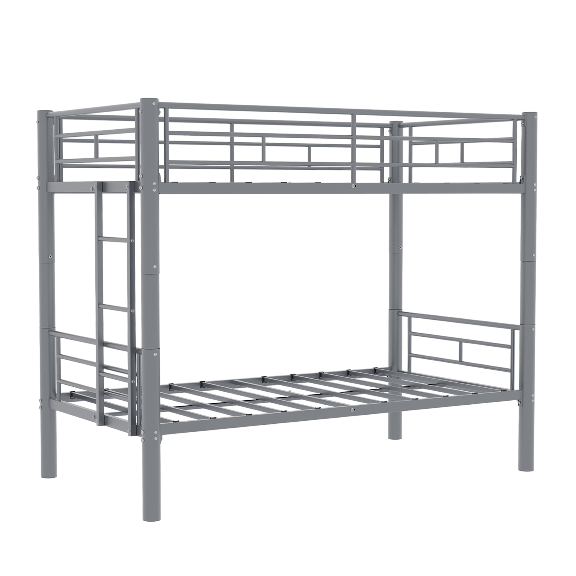 Twin over Twin Bunk Bed with Ladder and Safety Guardrails, Metal Bunk Bedframe for Kids Boys Girls, can be convertible into 2 Beds, No Spring Box Required